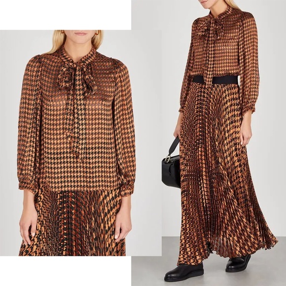 ALICE & OLIVIA | Lolita Houndstooth Devoré Semi-Sheer Chiffon Blouse | Size S - Picture 1 of 12